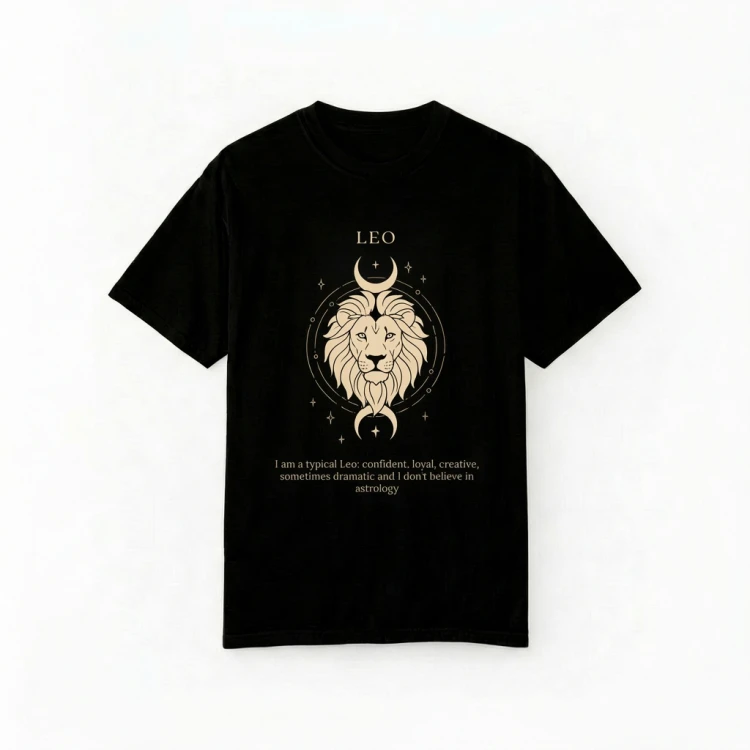 czarny t-shirt znak zodiaku lew.png