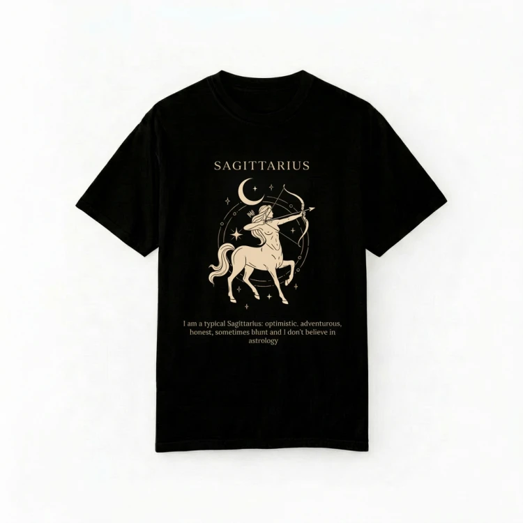 czarny t-shirt znak zodiaku strzelec.png