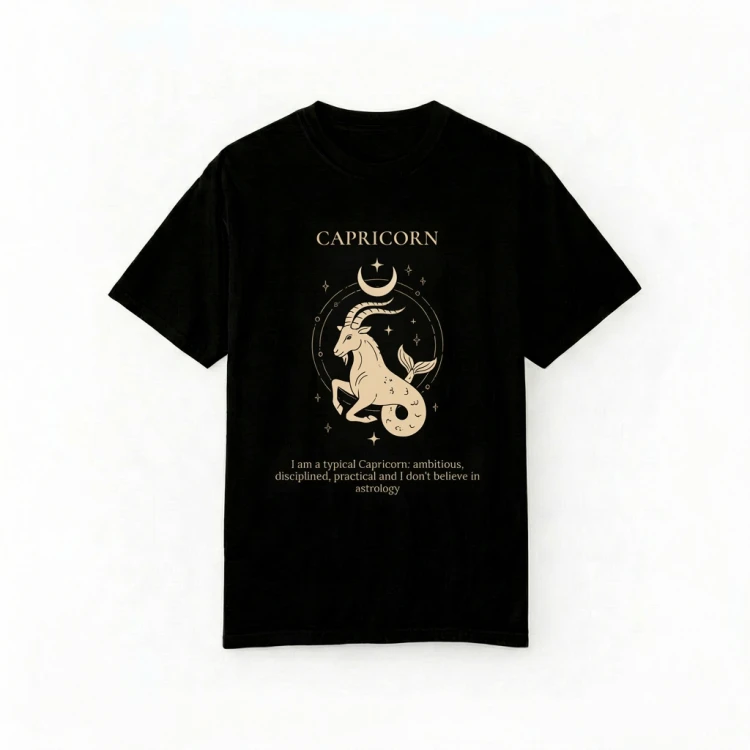 czarny t-shirt znak zodiaku koziorożec.png